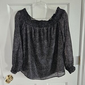 NWOT White House Black Market Off Shoulder Flocked Dotted Blouse